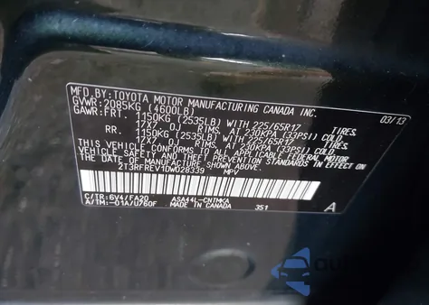 2013 Toyota Rav4 Xle из США, поврежденный, VIN 2T3RFREV1DW028339